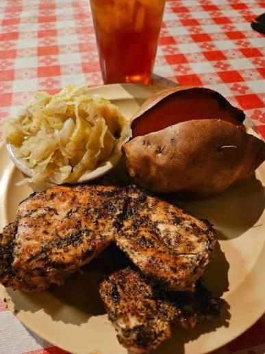 Mesquite grilled chicken, slaw, sweet potato, iced tea